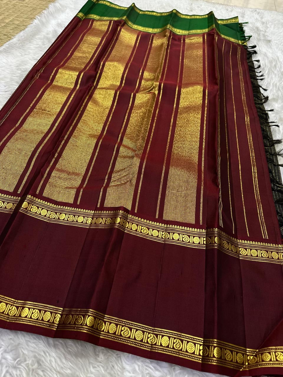 Midnight Black Handwoven Pure Silk KanchiPattu Saree with Ganga Jamuna Zari Kattam Rettapet Border