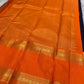 Midnight Blue Handwoven Pure Silk Kancheepuram Saree with Vivid Orange Rettapet Zari Border