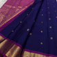 Midnight Indigo pure silk body with violet undertone and scattered antique-gold zari buttas.
