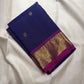 Full laid-out Vintage Pure Silk KanchiPattu saree in Midnight Indigo, Vadamalli magenta-purple and antique gold.
