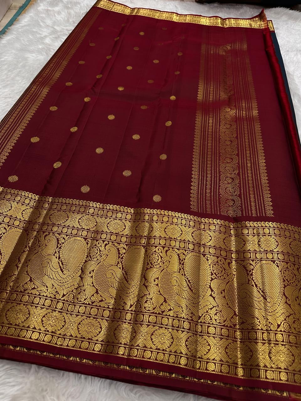 Midnight Navy Blue Kanchipuram Silk Saree with Korvai Mayil Border