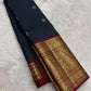 Midnight Navy Blue Kanchipuram Silk Saree with Korvai Mayil Border