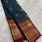 Midnight navy blue Kancheepuram silk saree – close-up of body weave and gold zari yaanai ambari butta motifs