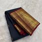 Midnight Navy Blue Kanchipuram Silk Saree with Korvai Mayil Border