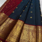 Midnight Navy Blue Kanchipuram Silk Saree with Korvai Mayil Border