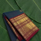 Midnight navy blue Korvai Kancheepuram silk saree with burgundy red border and yaanai ambari butta – front drape view