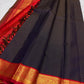 Midnight Navy Kancheepuram silk saree, body weave texture close-up (view 2) — Idam Living
