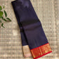 Midnight Navy Kancheepuram silk saree draped, full length view — Idam Living