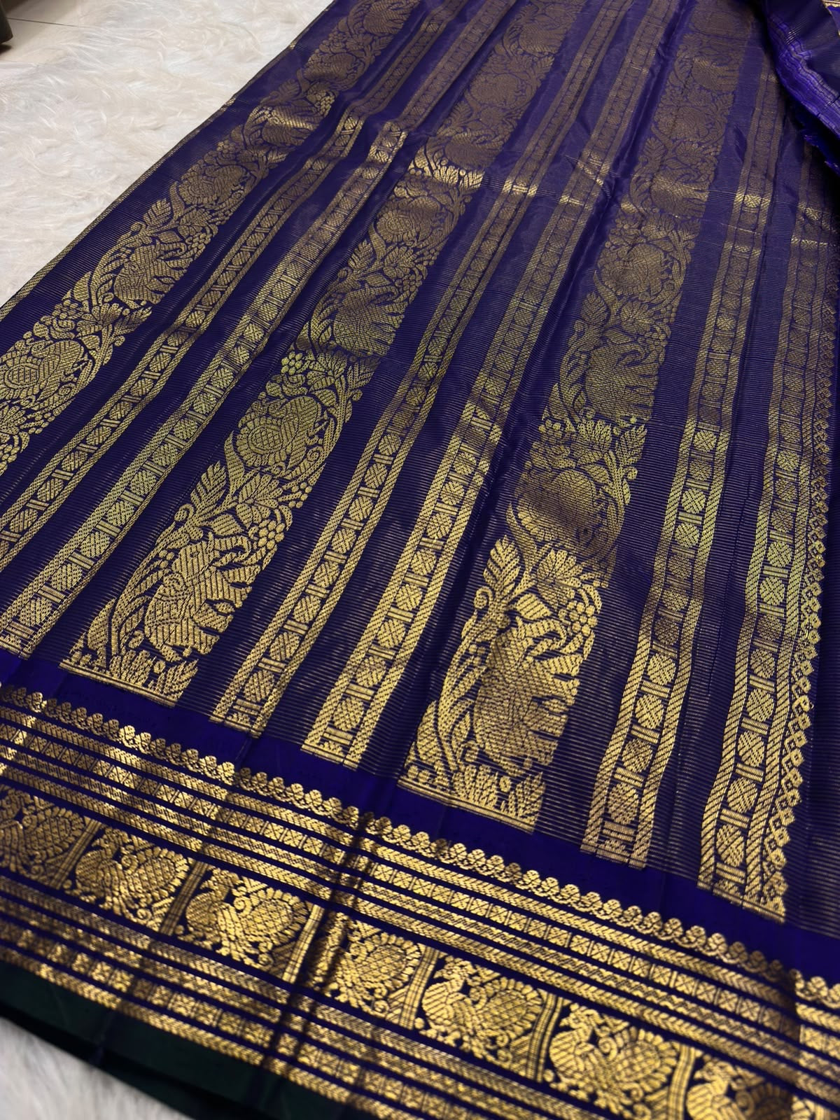 Navy Lightweight Kanjeevaram saree with gold buttas