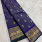 Midnight navy Lightweight Kancheepuram saree with ivory border