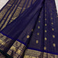 Midnight blue Kanjivaram saree with ivory border