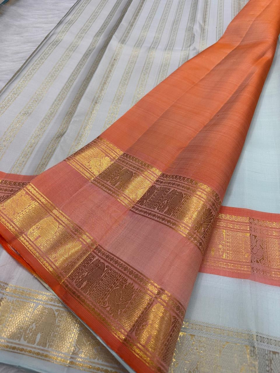 Sea Glass Aqua Handwoven Pure Silk KanchiPattu Saree with Dusty Rose Rettapet Zari Border