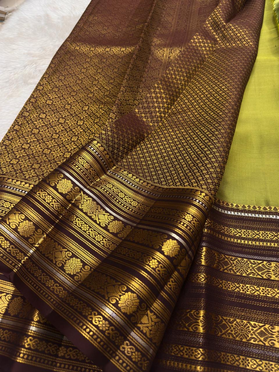 Varisaipet pallu on mint green handwoven Kanchipuram pure silk saree — Idam Living