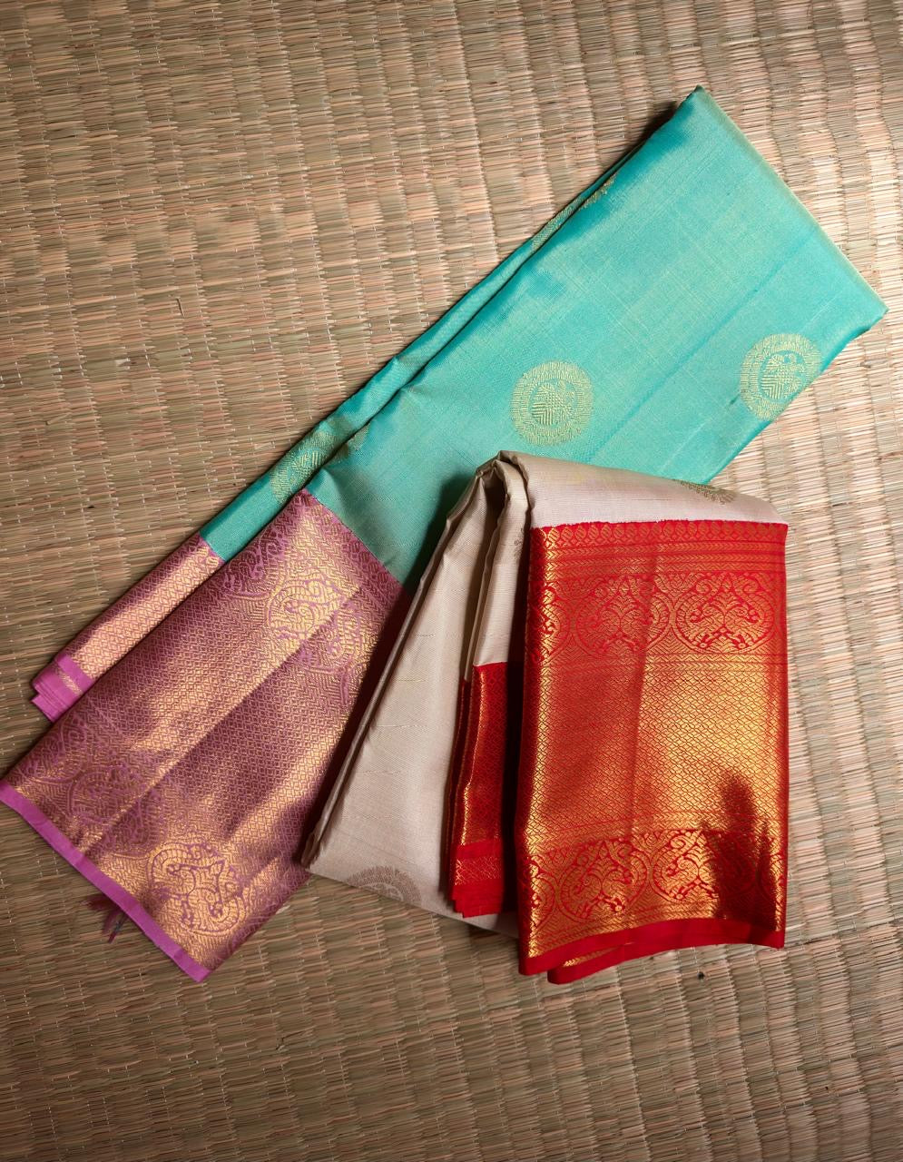 Mint Green Handwoven Pure Silk Kanjivaram Korvai Saree with Dusty Rose Border