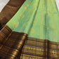 Deep maroon korvai vanasringaram border on mint green Kanchipuram pure silk saree — Idam Living