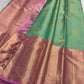 Mint Green Handwoven Pure Silk Kanjivaram Korvai Saree with Dusty Rose Border