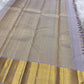 Mist grey Kancheepuram silk saree veldhari zari kattam closeup