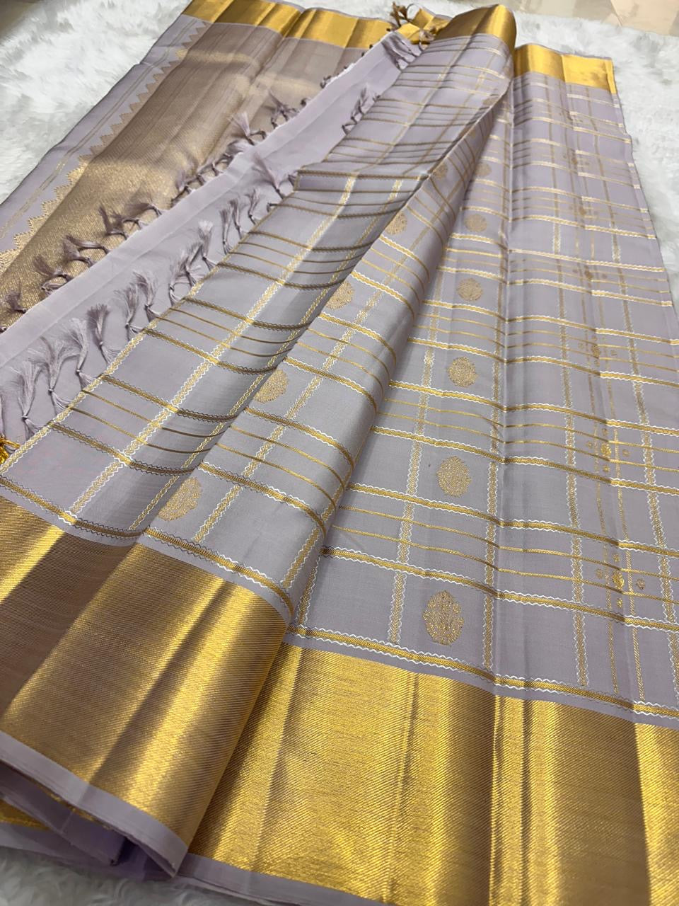 Mist lavender grey handloom Kanchipuram silk saree USA