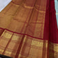 Misty Aqua Blue and Brick Red Handwoven Pure Silk Kanjivaram Saree with Peacock Butta and Korvai Border