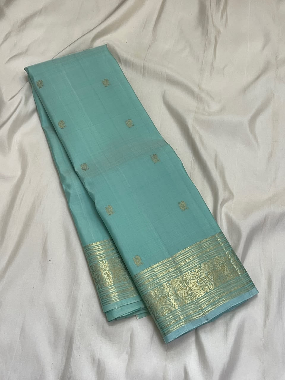 Misty Aqua Blue Kanjeevaram silk saree, included blouse piece — Idam Living