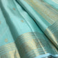 Misty Aqua Blue Kanjeevaram silk saree, border close-up detail — Idam Living