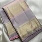 Misty Lavender-Grey Handwoven Pure Silk Kanchipuram Saree with Blush-Pink Rettapet Border and Gold Zari Buttas