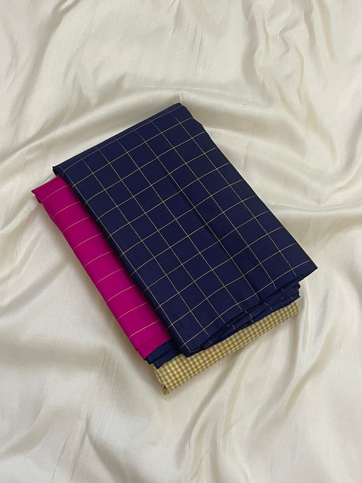 Deep navy blue zari kattam panel on mubbagam korvai Kanchipuram silk saree — Idam Living