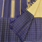 Full view of mubbagam Kanjeevaram silk saree in fuchsia pink cream and navy blue three-panel korvai — Idam Living