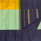 Full view of mubbagam Kanjipuram silk saree in mint green mustard and navy on banana leaf — Idam Living