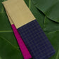 Mubbagam korvai handwoven Kanchipuram pure silk saree in fuchsia pink cream ivory and navy blue three-panel composition — Idam Living