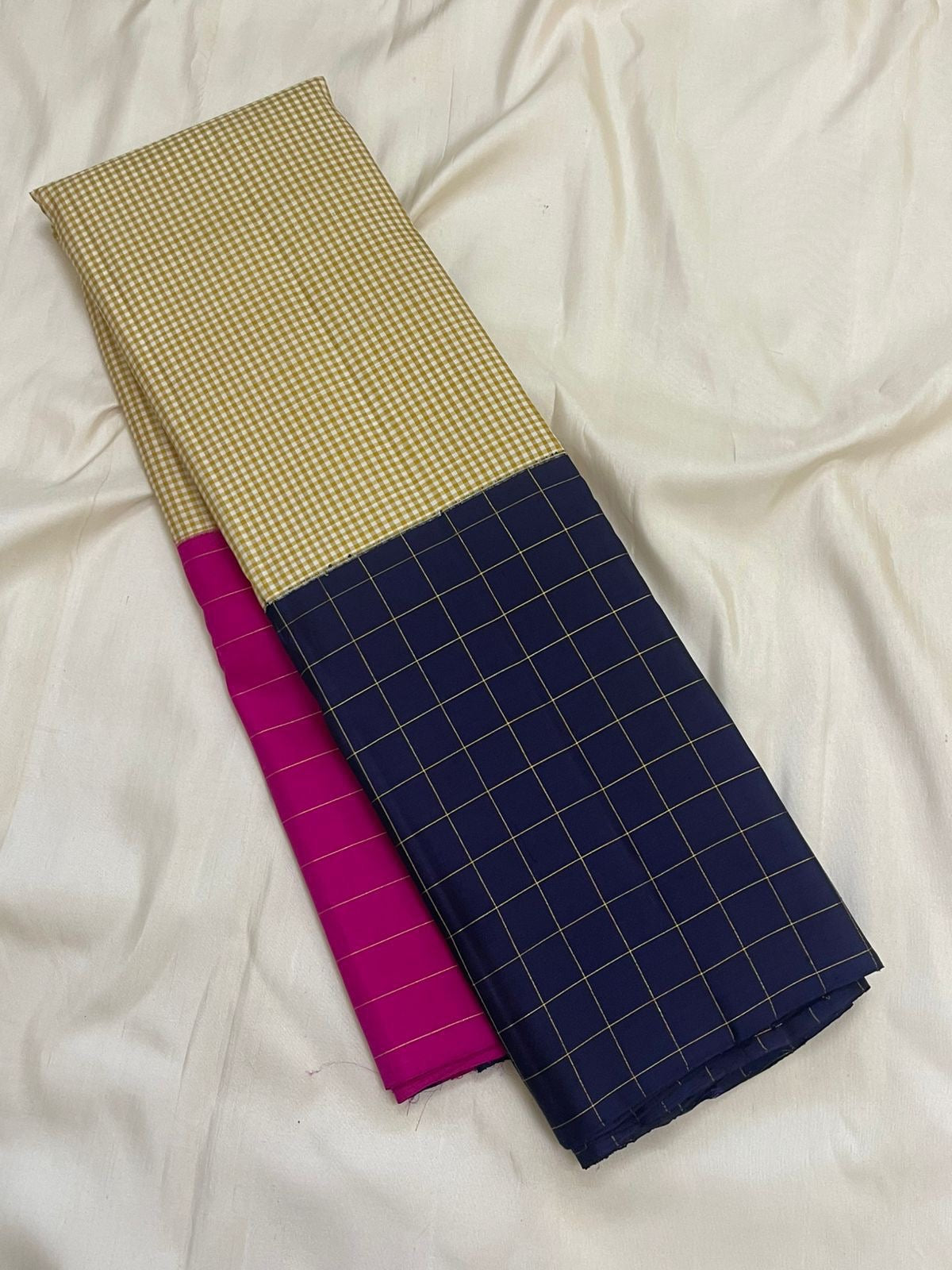 Gold zari vertical stripe pallu on mubbagam Kanjeevaram korvai Kanchipuram saree — Idam Living