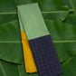Mubbagam korvai handwoven Kanchipuram pure silk saree in mint green mustard and navy blue three-panel composition — Idam Living