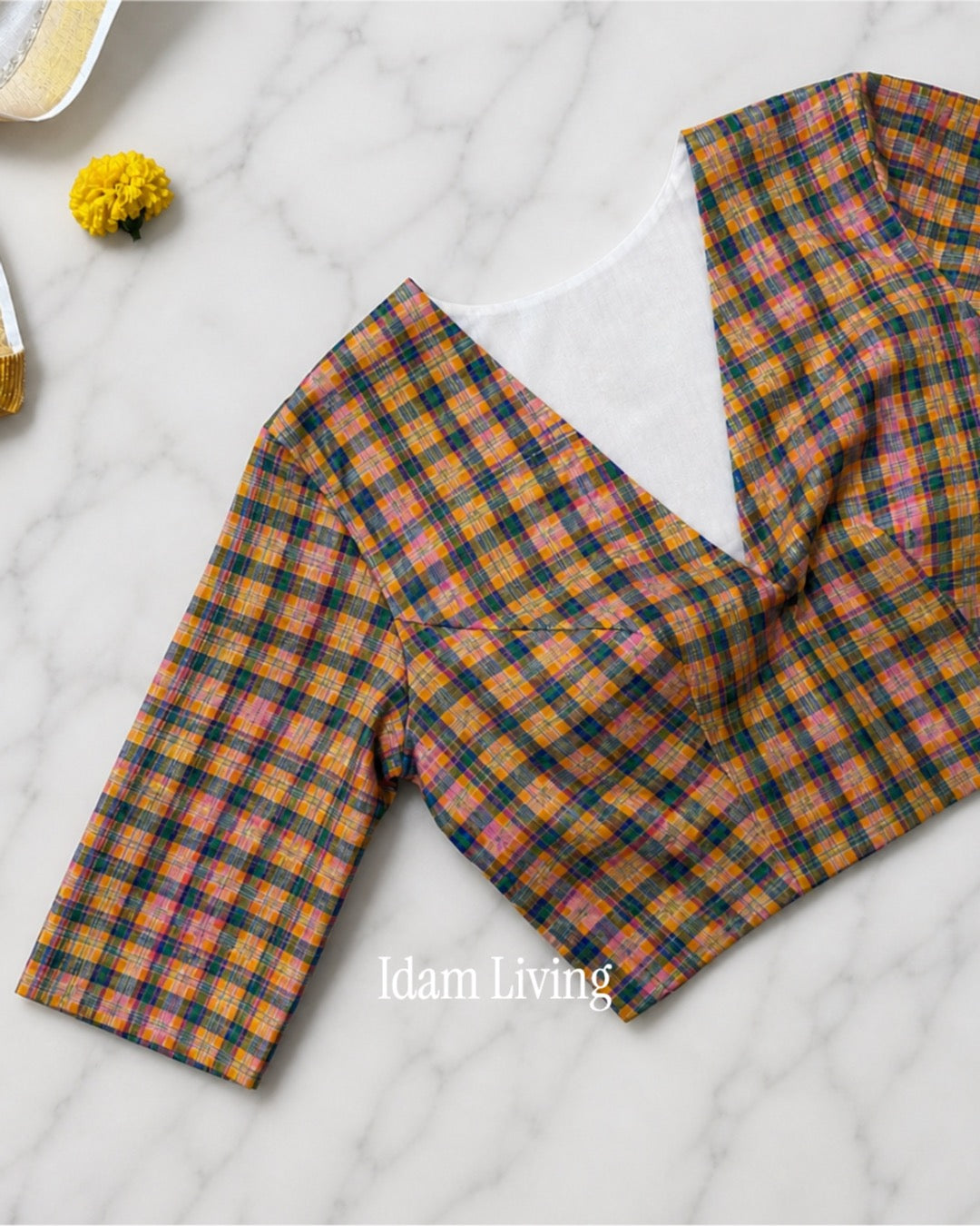 Custom Made Multicolor Checks pure Handwoven  cotton Blouse (Made to Measure)