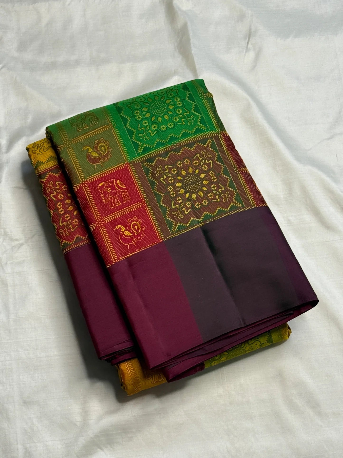 Multicolor Handwoven Pure Silk Kanjivaram Butta Saree with Bomkai Fusion Checks