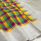 Multicolour Jewel Box Checks Handwoven Pure Silk Kanjeevaram Saree with Ivory Rettapet Border, body and border detail