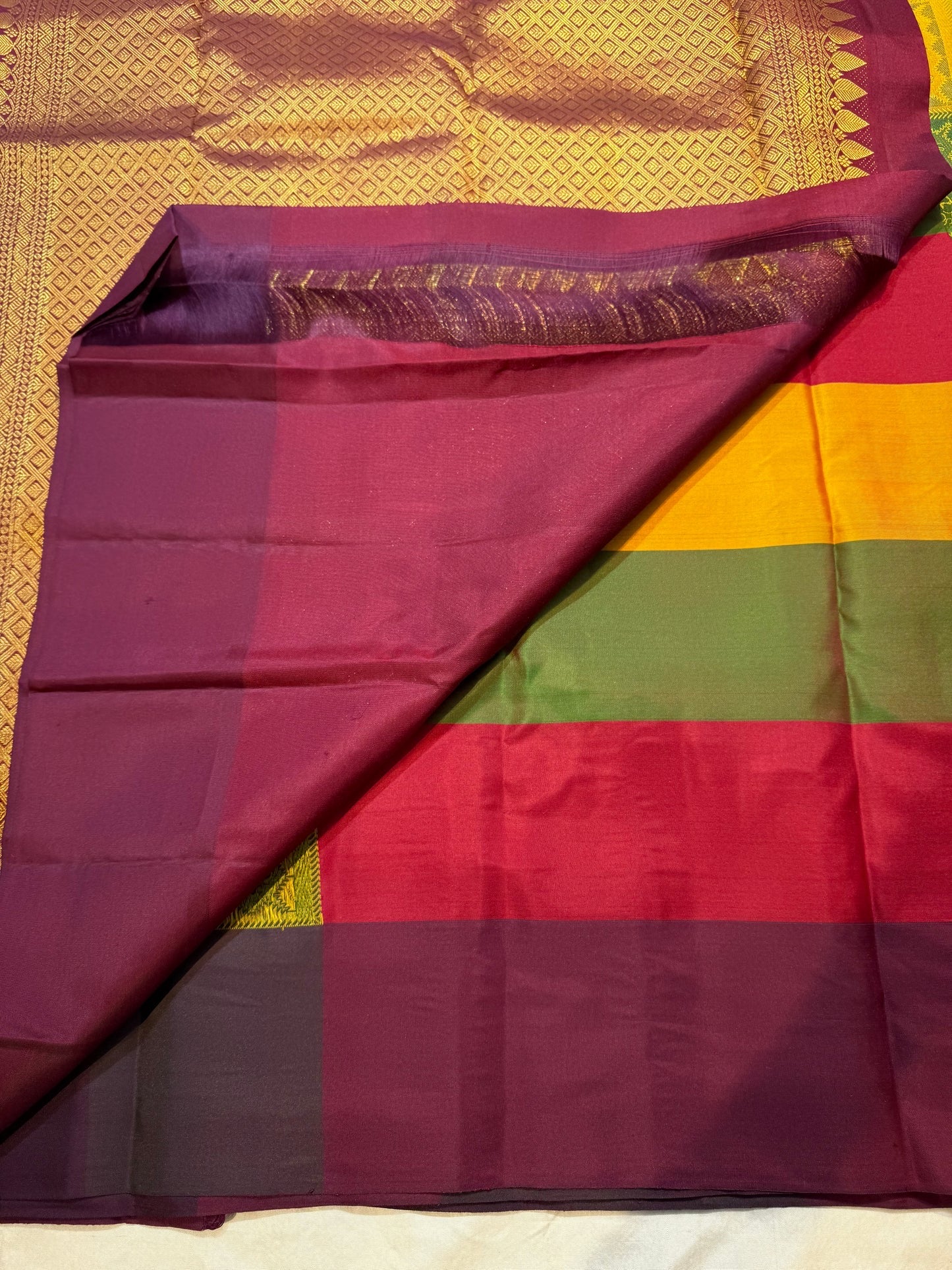 Multicolor Handwoven Pure Silk Kanjivaram Butta Saree with Bomkai Fusion Checks