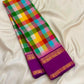 Multicolour checked Kanchipuram saree with Rettapet border, full view