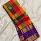 Full view of a multicolour checked Pure Silk Kanchipuram Paalum Pazhamum saree.