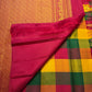 Multicolour pure silk Kanjeevaram saree — borderless checks close-up