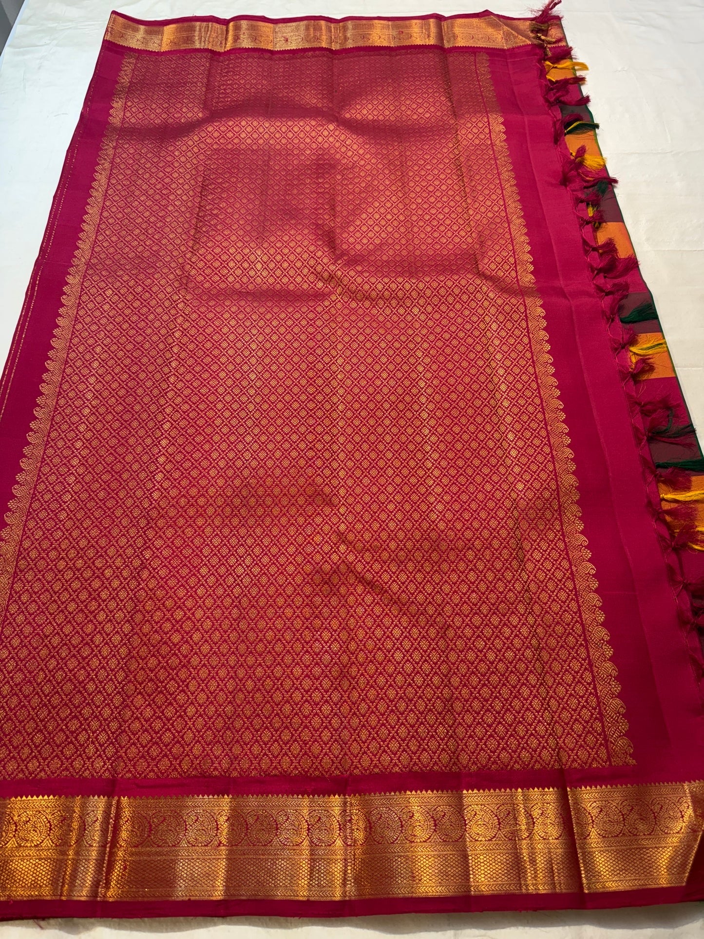 Multicolour pure silk Kanjivaram saree — checks close-up