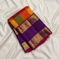 Draped view of the multicolour checked body and royal-purple contrast.