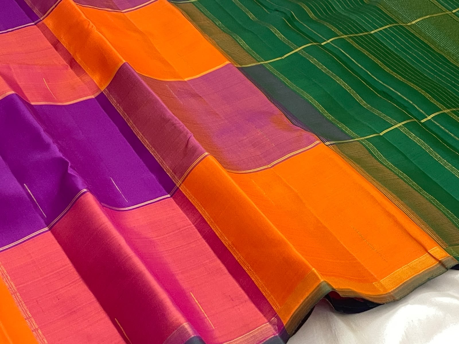 Multicolour Pure Silk Kanjipuram Paalum Pazhamum Saree - full saree view