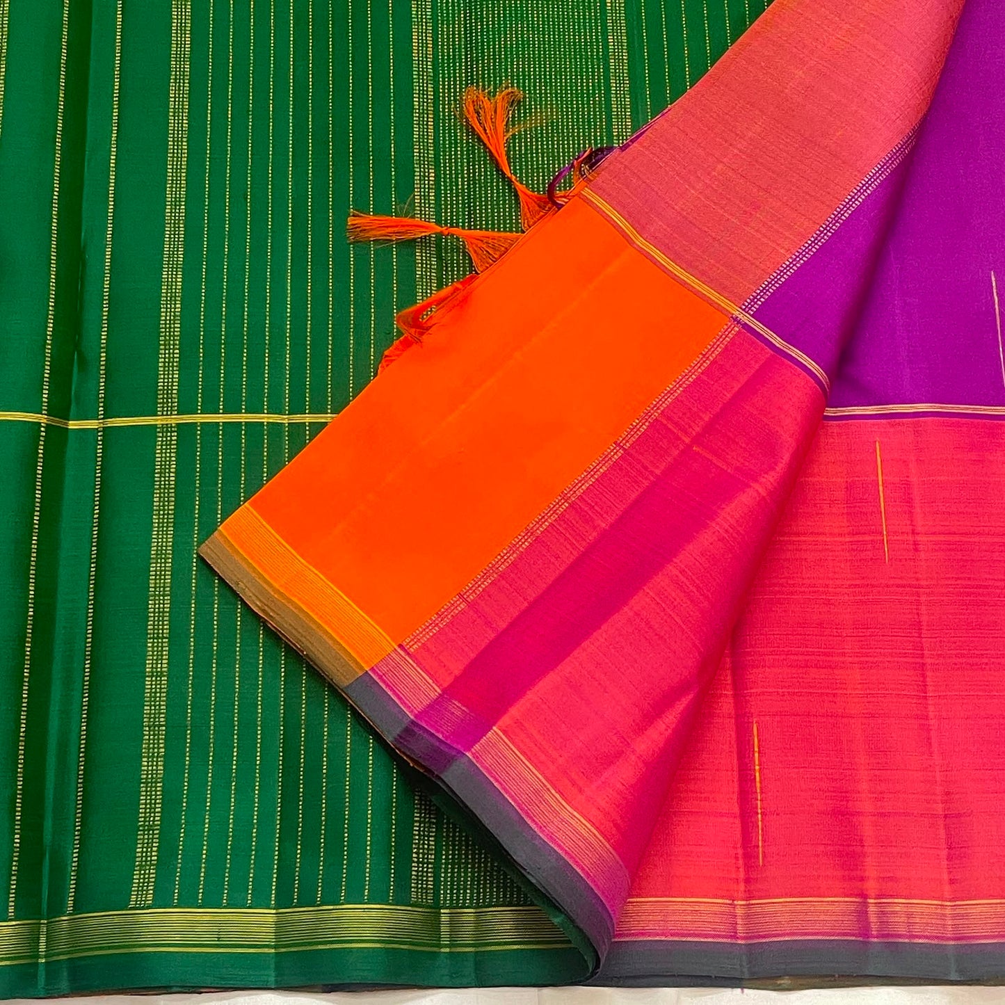 Multicolour Pure Silk Kanjipuram Paalum Pazhamum Saree - oversized checks close-up