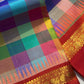 Multicolour Kanchi Kattam 4-ply pure silk Kanchipuram saree with red Rettapet border
