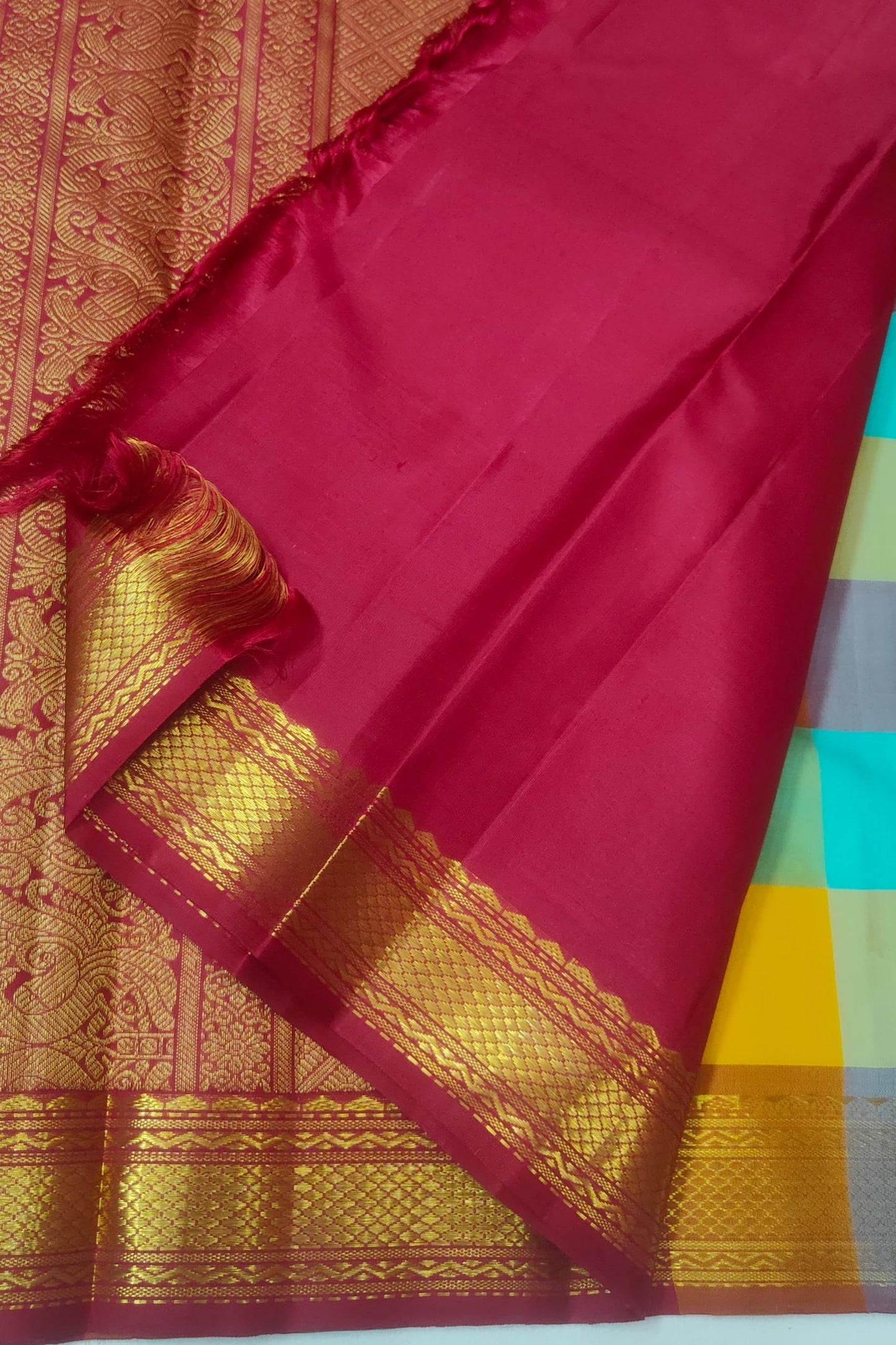 Multicolour Handwoven Pure Silk Kanjeevaram Saree with Paalum Pazhamum Weave