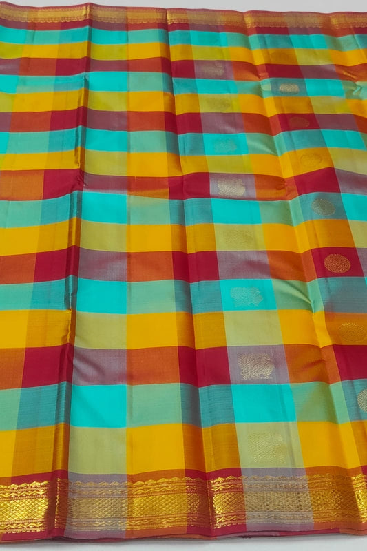 Paalum Pazhamum weave detail on multicolour Kanjeevaram silk saree