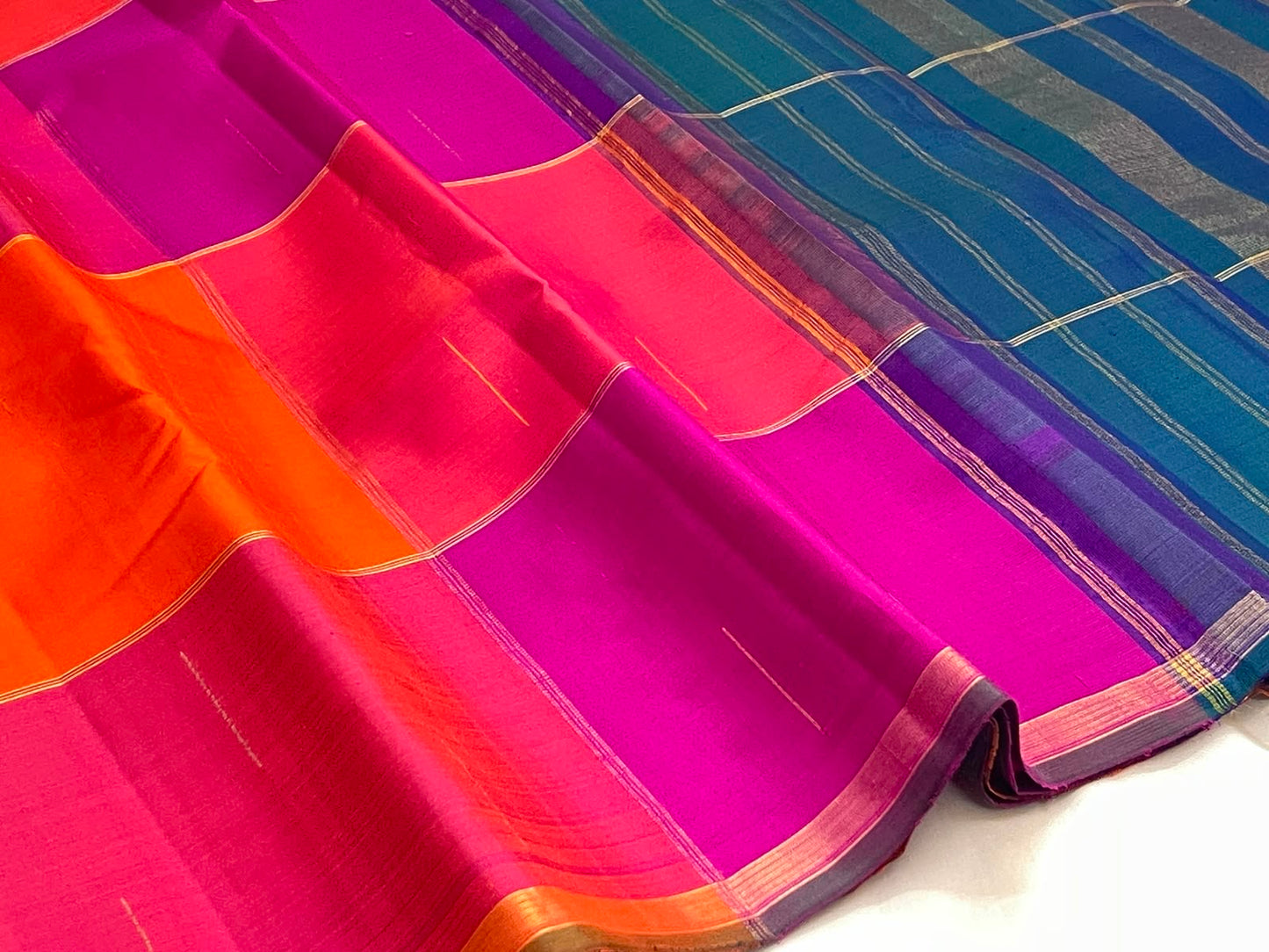 Multicolour Paalum Pazhamum Kanchipuram saree with large checks, styled view