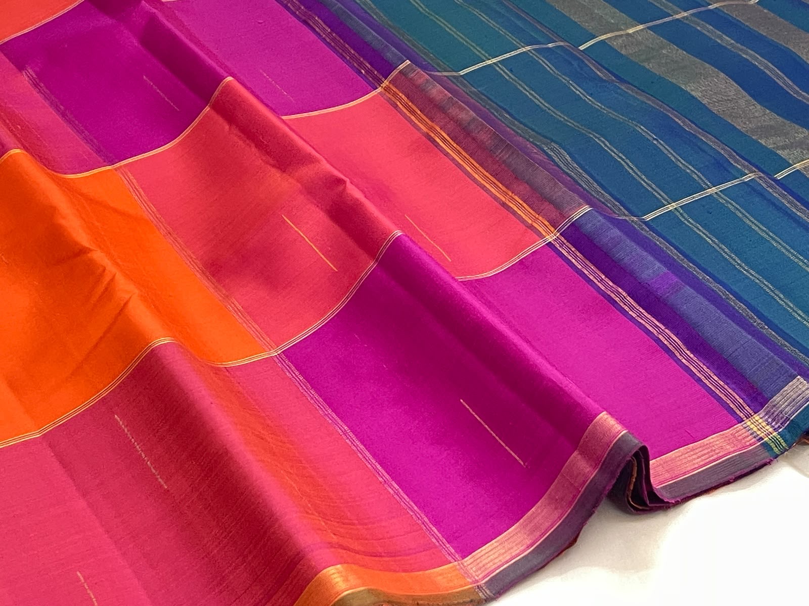 Multicolour Paalum Pazhamum Kanchipuram saree with large checks, styled view