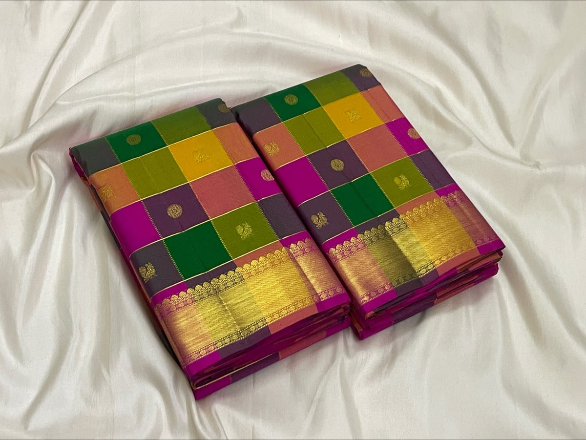Multicolour Paalum Pazhamum Kanjivaram silk saree full view