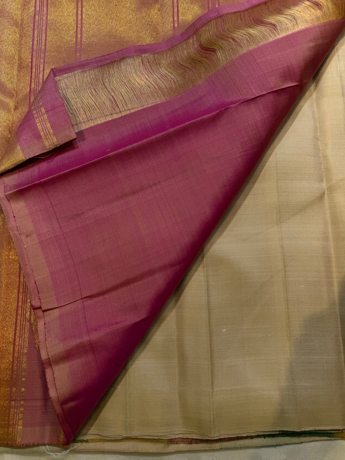 Multicolour temple border on ivory Kanjivaram saree